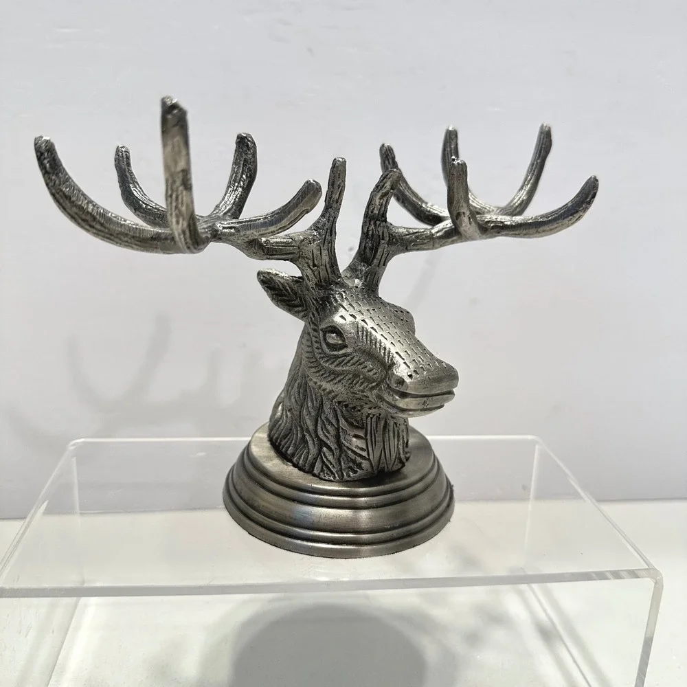 Pottery Barn Silver Pewter Metal Stag Deer Head Antler Figure Rustic Lodge Decor